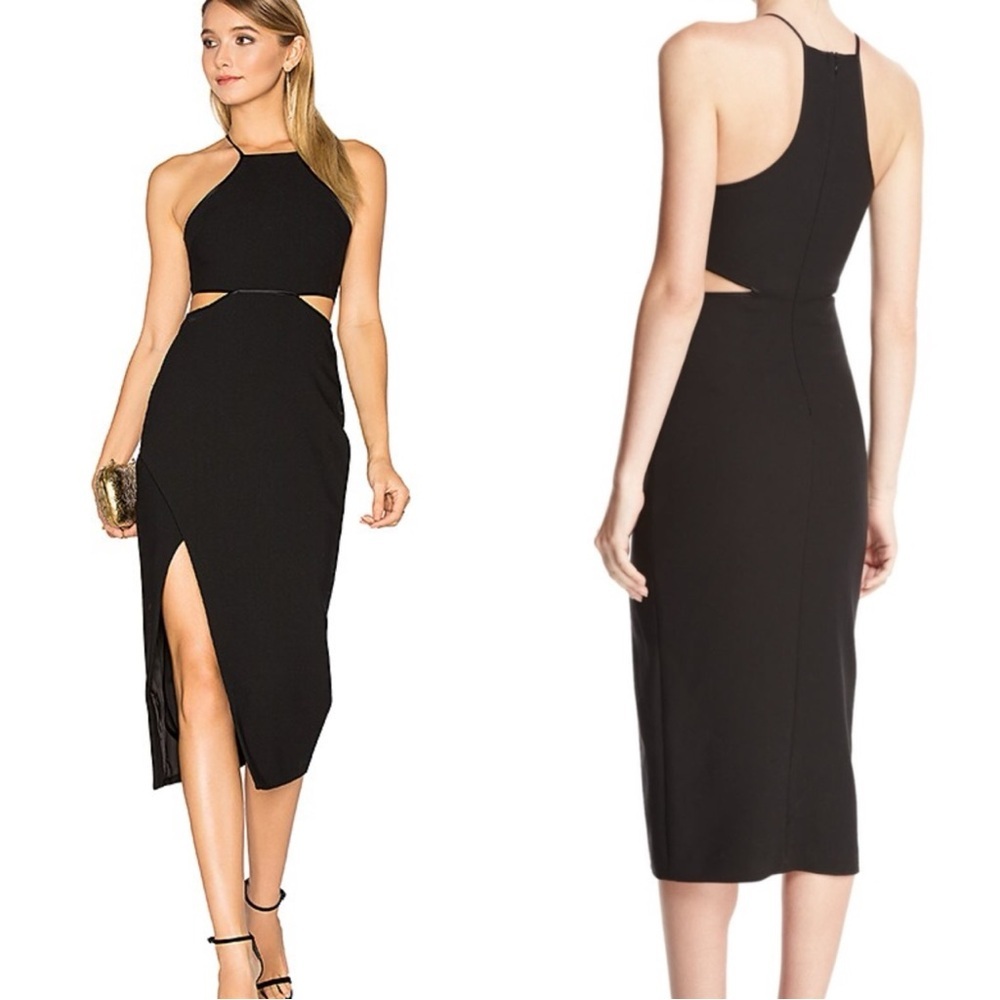 CINQ A SEPT Yael Black Formal Cut Out Slit Midi Dress